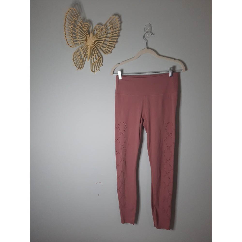 Varley Pink Laser Cut Geometric High Rise Leggings Small Yoga Tights